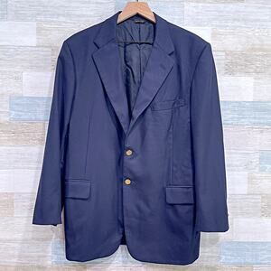 H Freeman Bespoke Hopsack Blazer Jacket Navy Blue Wool Gold Button Mens 42R